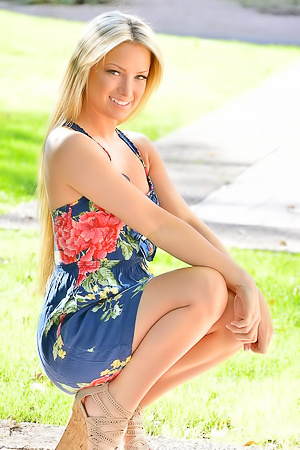 Blonde public teasing