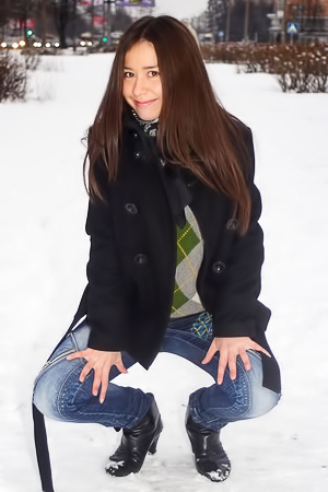 Cute teen in skin tight blue jeans