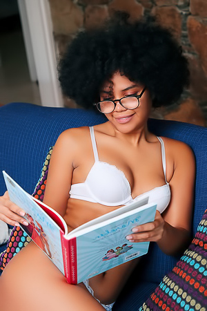 Selva Lapiedra Teases Barefoot On Couch With Glasses Sliding Off Her Perky Breasts