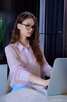 Anastasia Bella Vivacious Cutie Takes Off Her Glasses And Unbuttons Her Sheer Shirt