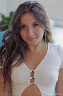 Aurora Fox Tugs Her White Cotton Panties Aside For A First Look At Her Shaved Pussy