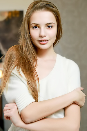 stunning brunette Elle Tan in her bedroom