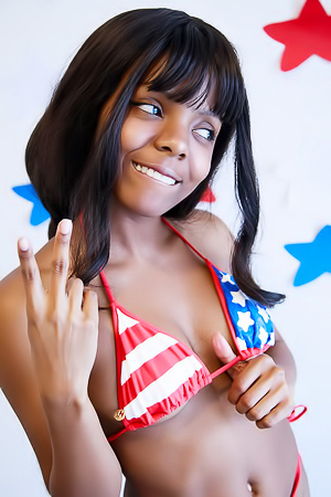 Sukki T Beautiful Ebony Babe Strips Bikini