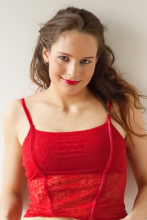 Caro in red lingerie & stockings
