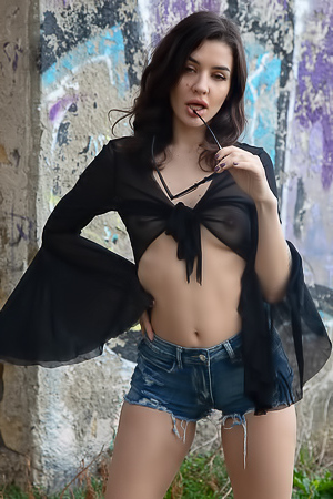 Blanche Stripping Off Tight Jeans Shorts