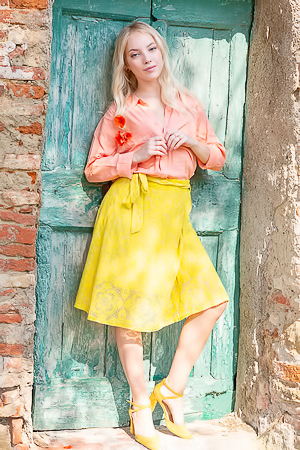 Bella Spark Unveils Herself Playful In Villa Sunlight Teasing With Skirt Lifted High
