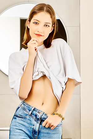 Hareniks Teases In The Shower, Exposed T-shirt Playfully Clings To Curves