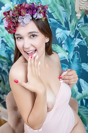 Keavy Slides Off Her Lingerie Revealing Her Shaved Pussy With A Joyful Smile