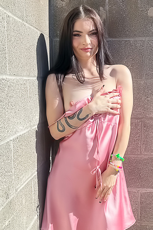 Vixen Hikes Her Pink Slip Dress Up And Plays With Herself On A Fallen Tree