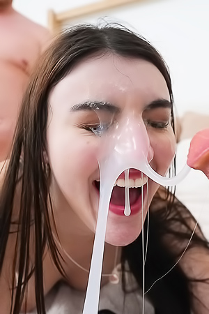 Julia James Gets Double Facial With Cum Dripping Down Her Face In Wild Threesome Scene