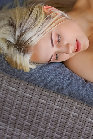 Nikki Fanning Pages Amidst Streams Of Sunlight Lying Baudily Across Couch With Curves