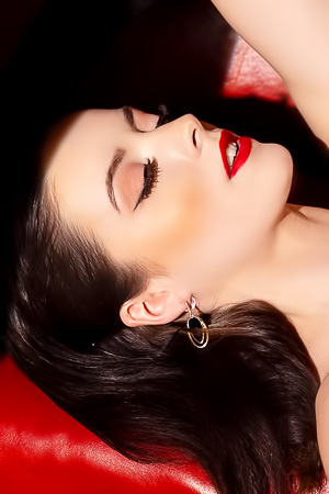 Lilly Redd Winks Lingerie-Posed with Red Lips on Red